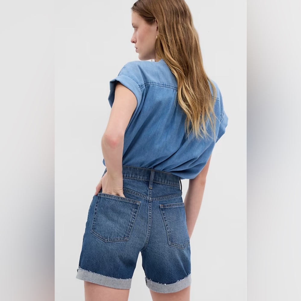 GAP High Rise Cheeky Midi Shorts - Classic Blue NWOT